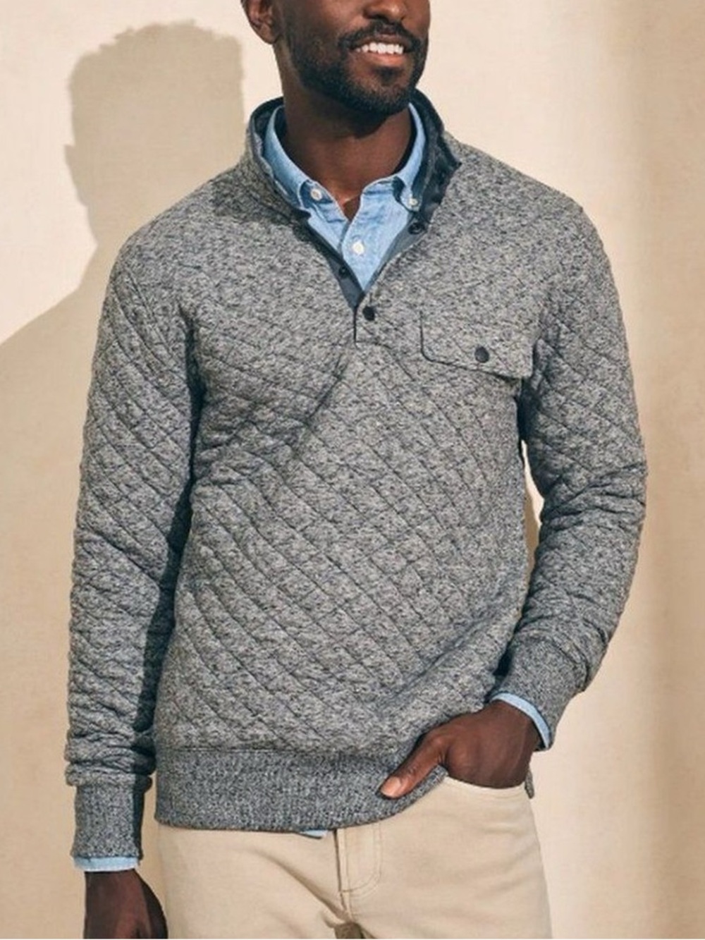 Faherty Epic Quilted Fleece Pullover Grey